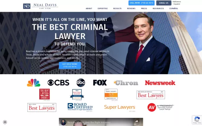 Screenshot of the Criminal Defense Attorney Neal Davis Website