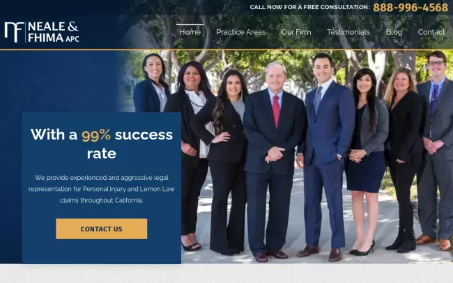 Screenshot of the Neale & Fhima: Accident, Injury, & Lemon Law Lawyers Website