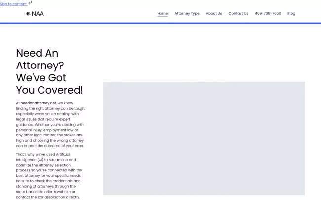 Screenshot of the Need An Attorney Website