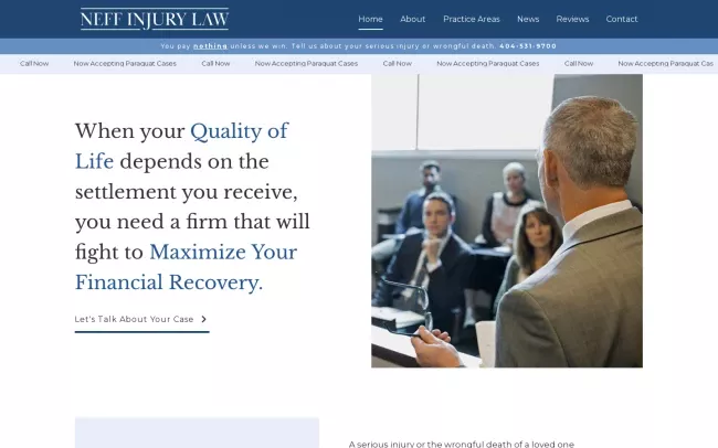 Screenshot of the Neff Injury Law Website