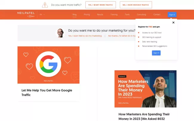 Screenshot of the Neil Patel SEO Blog