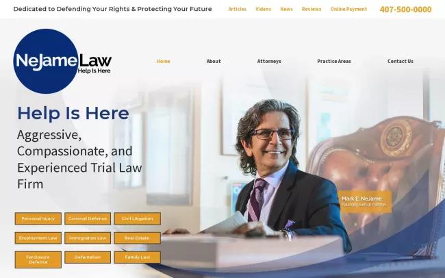 Screenshot of the NeJame Law Website