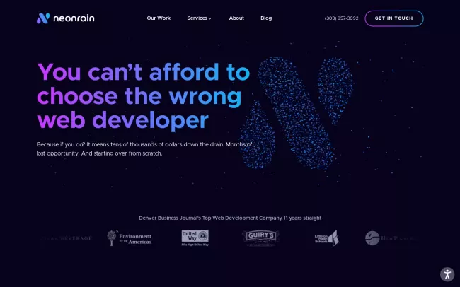 Screenshot of the Neon Rain Interactive Denver Web Design Website