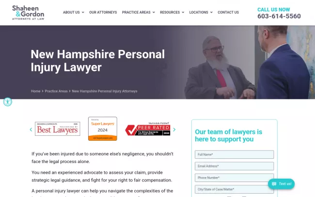 Screenshot of the Shaheen & Gordon, P.A. - New Hampshire Personal Injury Attorneys Website