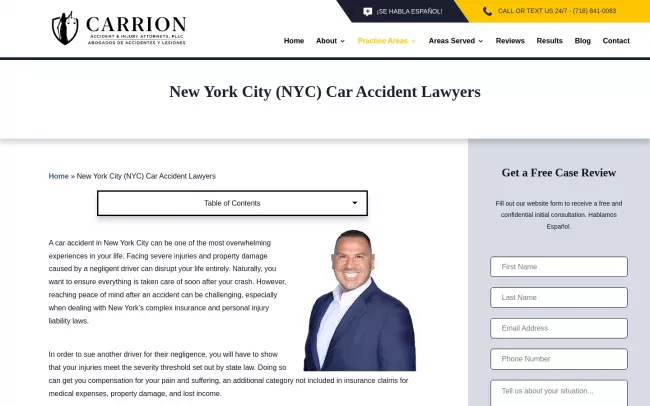 Screenshot of the Carrion Accident & Injury Attorneys Website