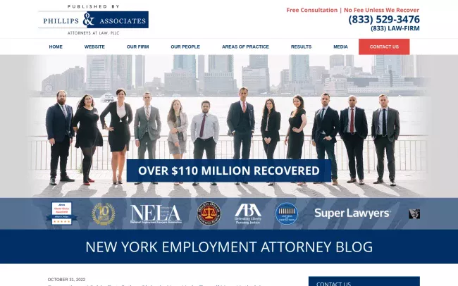 Screenshot of the New York Employment Legal Insights by Phillips & Associates Blog