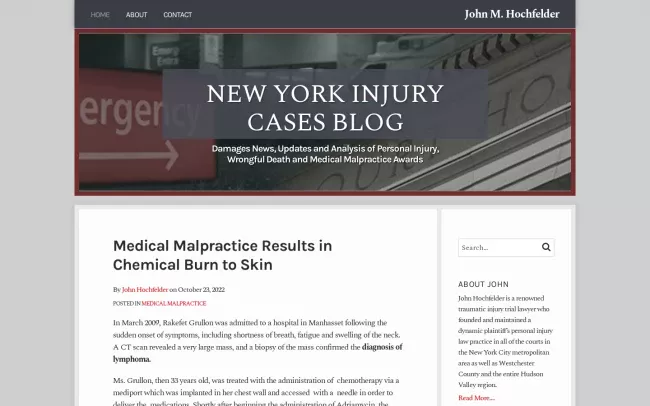 Screenshot of the New York Injury Cases Blog