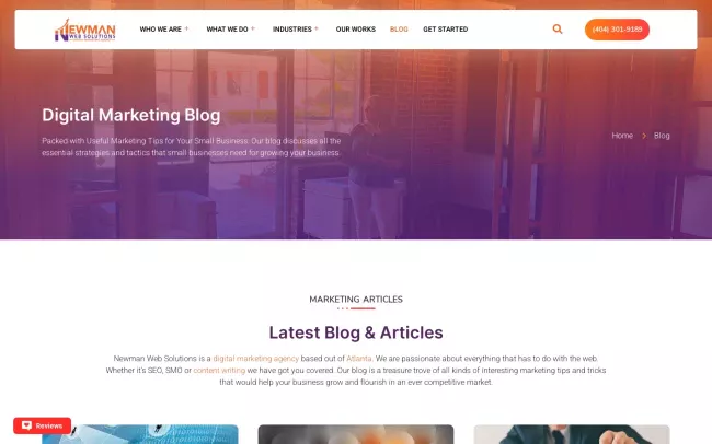 Screenshot of the Newman Web Blog