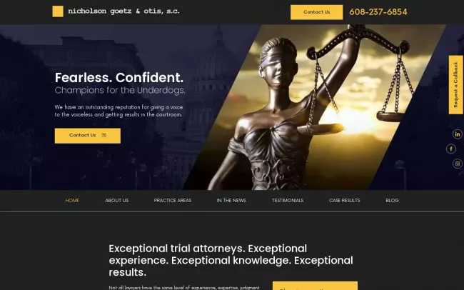Screenshot of the Nicholson, Gansner & Otis, S.C. Website