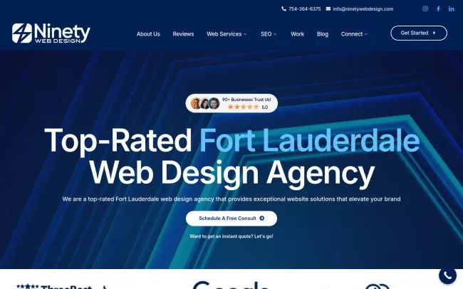 Screenshot of the Ninety Web Design | Fort Lauderdale Web Design Website