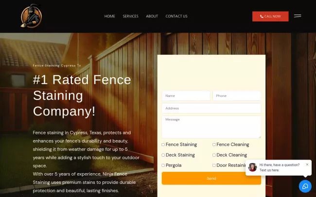 Screenshot of the Ninja Fence Staining - Houston's Top Fence and Wood Restoration Company Website
