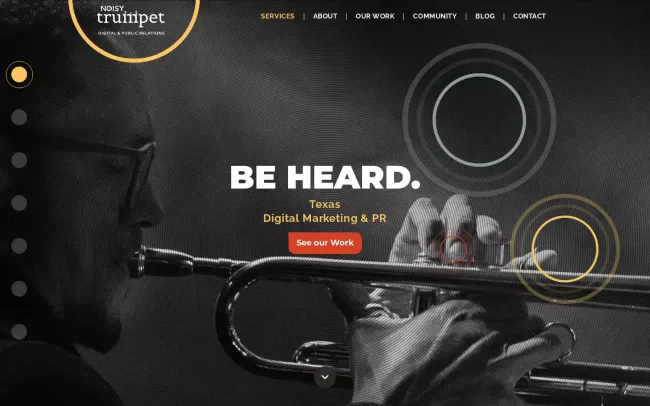 Screenshot of the Noisy Trumpet Communications Website