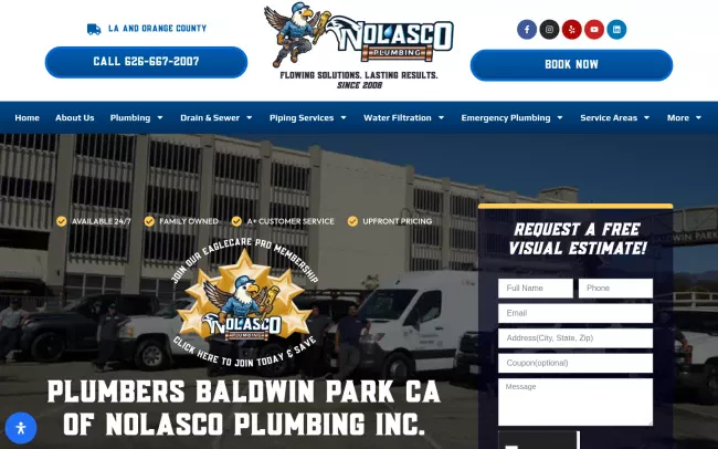 Screenshot of the Nolasco Plumbing, Inc. Website
