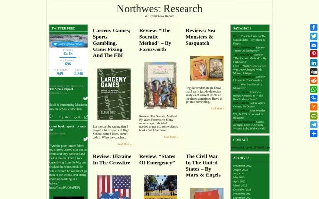Screenshot of the Northwest Research & Covert Book Report Blog