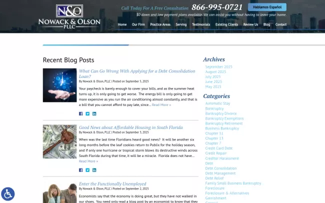 Screenshot of the Nowack & Olson, PLLC Bankruptcy Blog Website