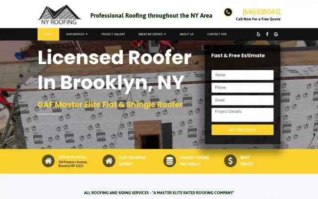 Screenshot of the NY Roofing Website