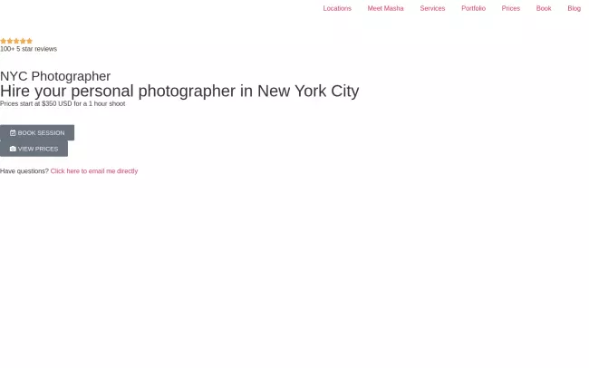 Screenshot of the Masha Lou, NYC Photographer Website