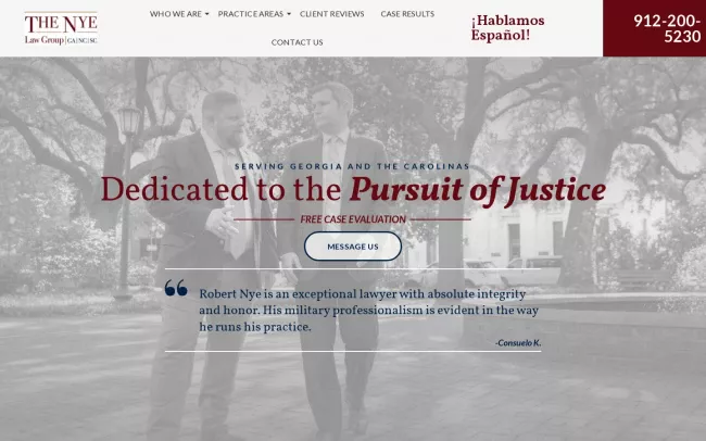 Screenshot of the The Nye Law Group, P.C. Website
