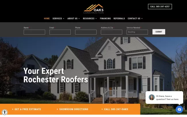 Screenshot of the Oaks Construction Website