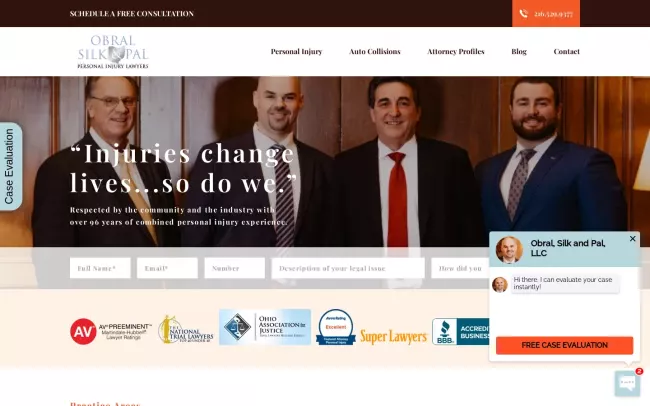 Screenshot of the Obral, Silk & Pal Personal Injury Lawyers Cleveland Website