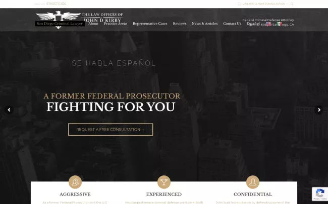 Screenshot of the Law Offices of John D. Kirby, APC Website