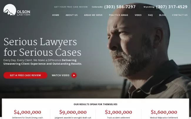 Screenshot of the Olson Personal Injury Lawyers Website