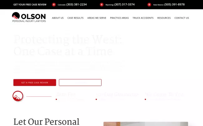 Screenshot of the Olson Personal Injury Lawyers Website