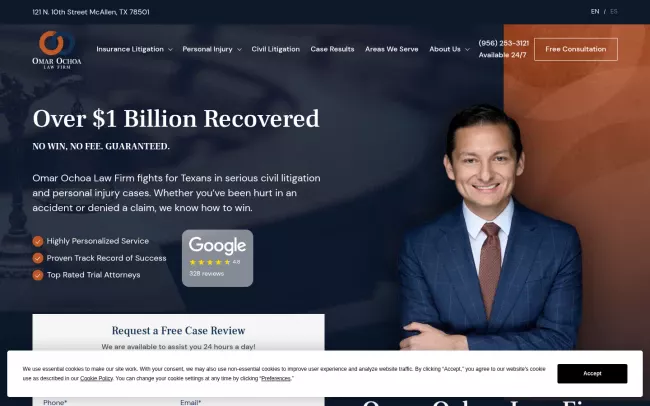 Screenshot of the Omar Ochoa Law Firm Website
