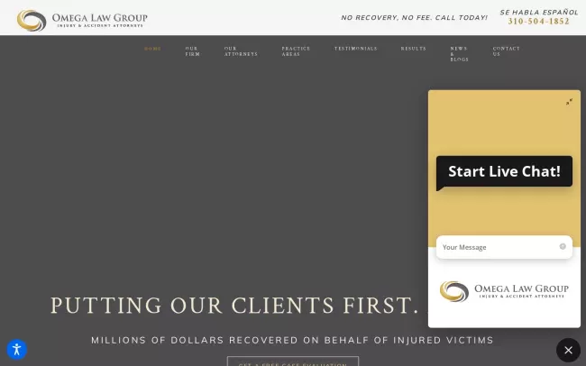 Screenshot of the Omega Law Group Injury & Accident Attorneys Website