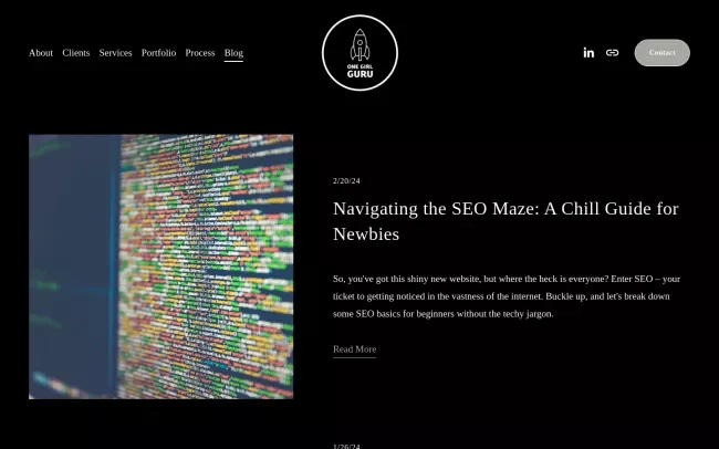 Screenshot of the One Girl Guru Blog