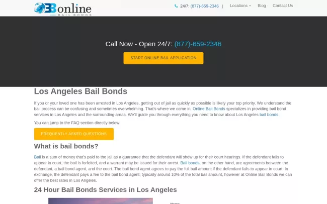 Screenshot of the Online Bail Bonds Website