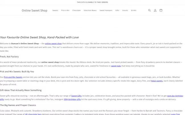 Screenshot of the Duncan's Online Sweet Shop Website