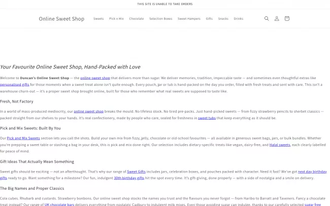 Screenshot of the Duncan's Online Sweet Shop Website