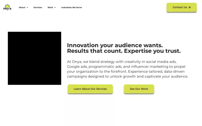 Screenshot of the Onya Digital Marketing Website
