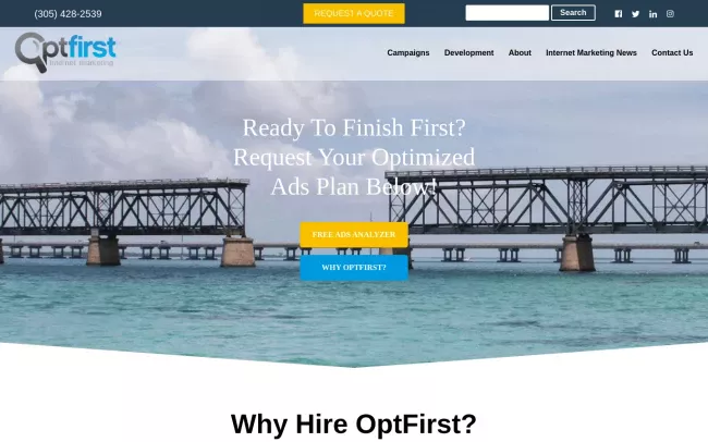 Screenshot of the OptFirst Internet Marketing Website