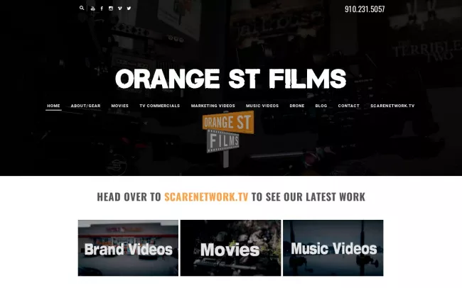 Screenshot of the Orange St Films Website