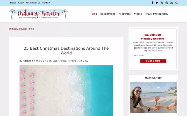 Screenshot of the Ordinary Traveler Blog
