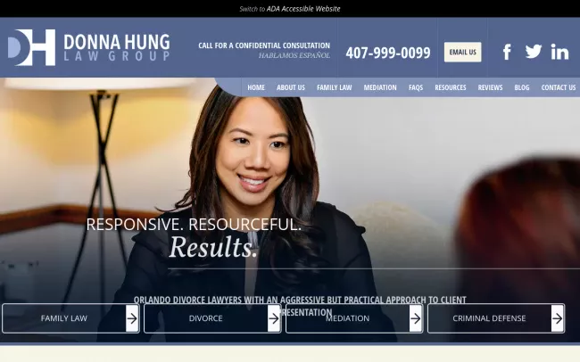 Screenshot of the Donna Hung Law Group - Orlando Divorce Lawyer Website