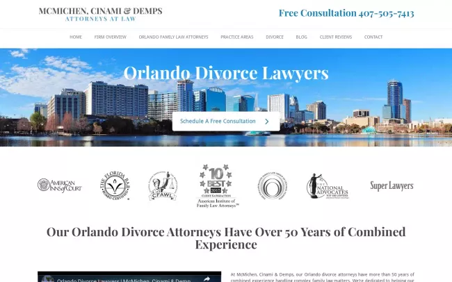 Screenshot of the McMichen, Cinami & Demps - Orlando Divorce Lawyers Website