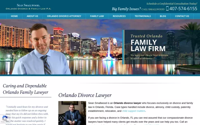 Screenshot of the Sean Smallwood, Orlando Divorce Lawyer & Family Law Attorney P.A. Website