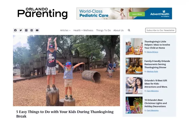 Screenshot of the Orlando Parenting Magazine Blog