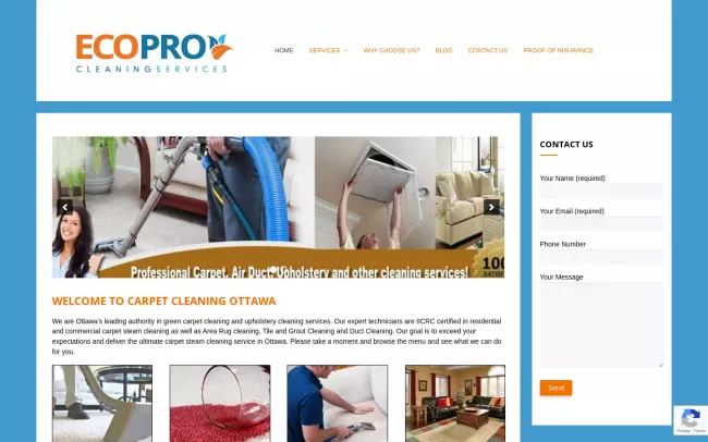 Screenshot of the Eco Pro Cleaning Services - Ottawa Carpet Cleaners Website