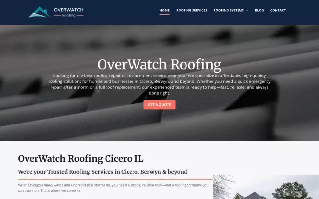 Screenshot of the OverWatch Roofing Website