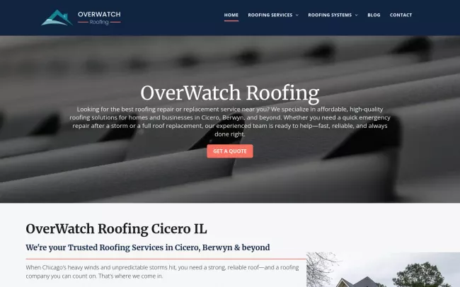 Screenshot of the OverWatch Roofing Website