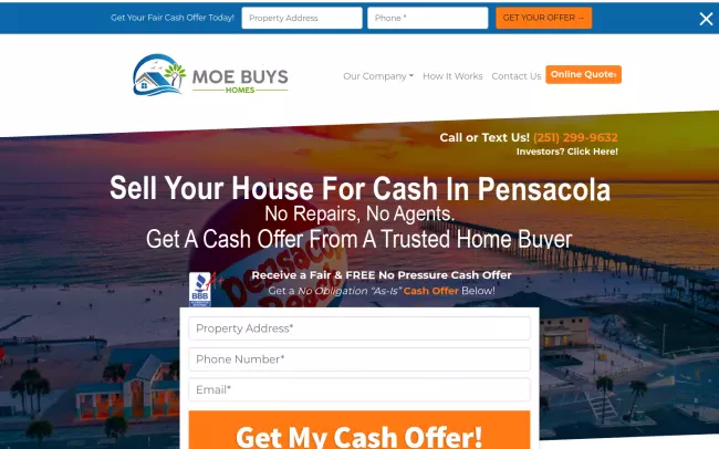 Screenshot of the Moe Buys Homes Website