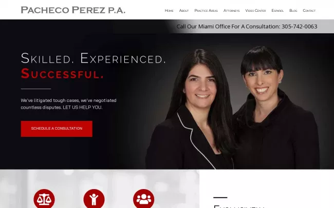 Screenshot of the Pacheco Perez P.A. Website