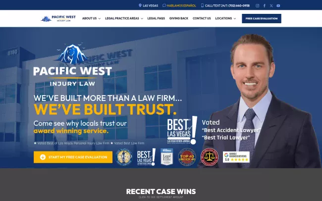 Screenshot of the Pacific West Injury Law Website