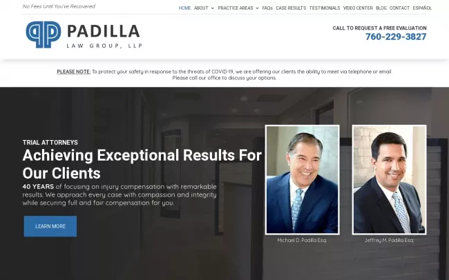 Screenshot of the Padilla Law Group, LLP Website