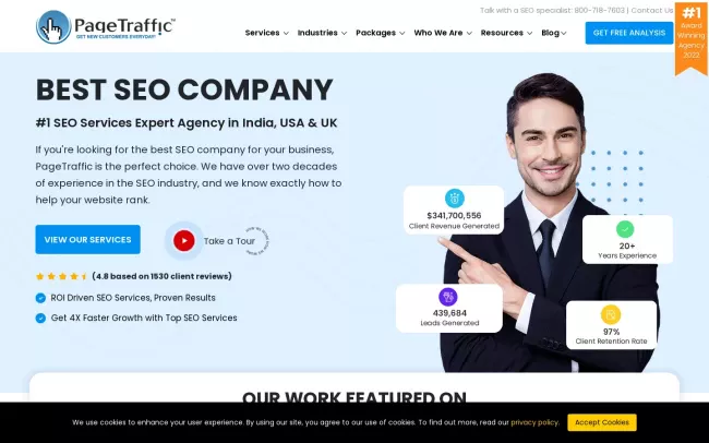 Screenshot of the PageTraffic Website