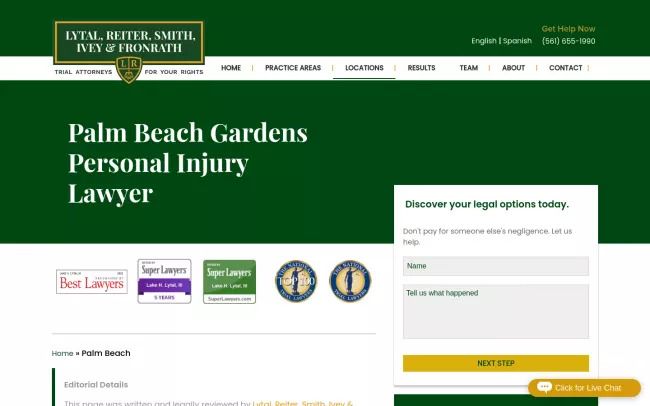 Screenshot of the Palm Beach Gardens Personal Injury Lawyer Website